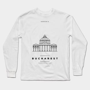 Bucharest Minimal Black Line Design Long Sleeve T-Shirt